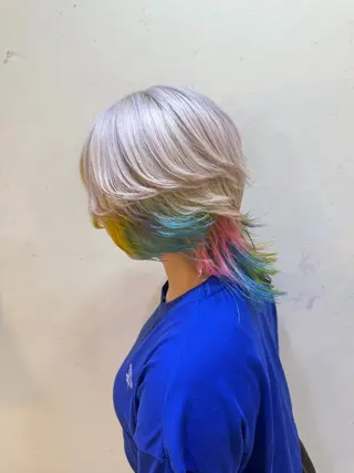 ミディアム カラー 派手髪/ハイトーン/ エクステ✨ユウキのヘアスタイル