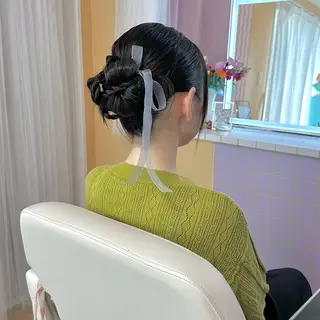 セミロング ヘアアレンジ 杏寿 ヘアセットサロンのヘアスタイル