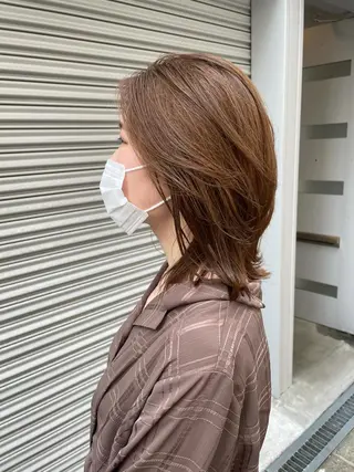 ミディアム カラー やまさきえりこ ニュアンスパーマのヘアスタイル