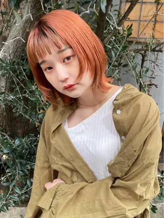 ミディアム カラー saki🌼ボブ× 透明感カラー🌼のヘアスタイル