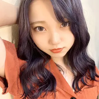 セミロング カラー 博多/Blue 💎松藤 莉奈のヘアスタイル