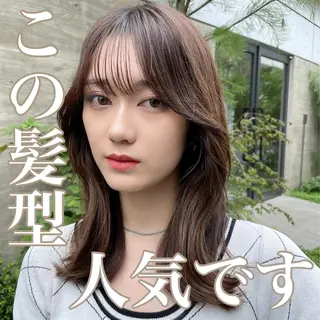 ミディアム カラー 顔周りカット 【オノザワリョウ】のヘアスタイル