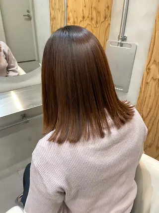 ミディアム パーマ 縮毛矯正/暖色カラー ピンクベージュのヘアスタイル