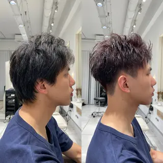 ショート カラー メンズ ブリ—チ🌈カラ— 🌀パ—マ🌿ちえのヘアスタイル