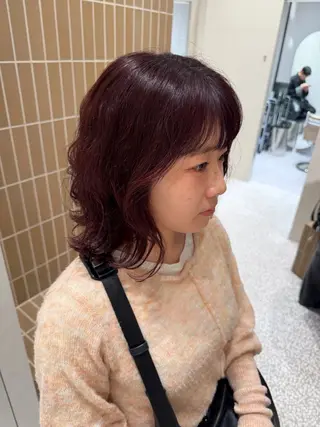 ミディアム カラー たるみことり🌼新宿 レイヤー・パーマのヘアスタイル