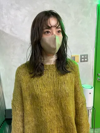 セミロング カラー パーマ 美髪ナチュラルヘア のぐちよしきのヘアスタイル