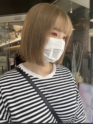 ミディアム カラー ボブ/暖色カラー コウボヒカルのヘアスタイル