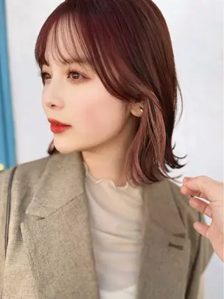 ミディアム 縮毛矯正/小顔前髪 ボブ 秋本凌汰のヘアスタイル