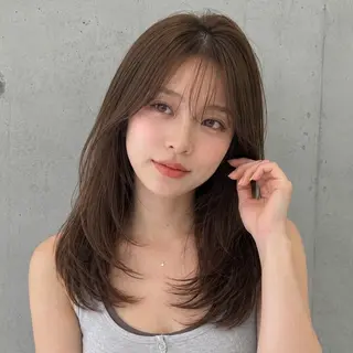 セミロング カラー 盛れる顔まわりカット 髪質改善/渋谷/れんのヘアスタイル