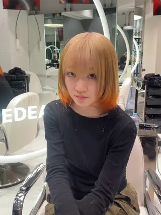 ミディアム ふかじ/複雑履歴修正 縮毛矯正ブリーチのヘアスタイル