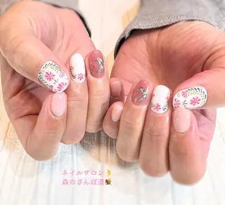 ネイル ショートネイル 森のさんぽ道のネイルデザイン