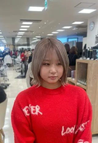 ミディアム カラー シャドウパーマ／骨格 矯正カット　トモキのヘアスタイル
