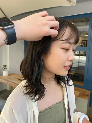 ミディアム カラー やまさきえりこ ニュアンスパーマのヘアスタイル