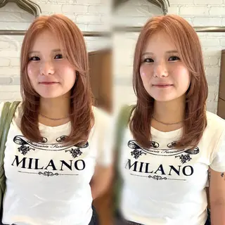 セミロング カラー 💫レイヤーカット 💫ブリーチ💫サキのヘアスタイル