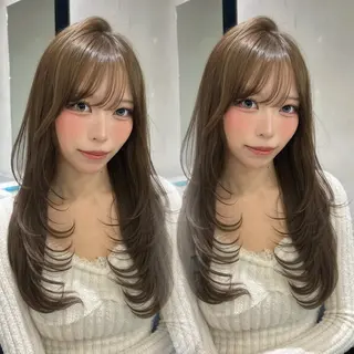 セミロング カラー ブリーチなし透明感 カラー🤍ྀིきららのヘアスタイル