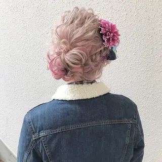 ミディアム ヘアアレンジ CHERIEブリーチ ダブルカラー 天神のヘアスタイル