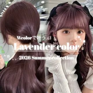 セミロング カラー ヘアアレンジ 🤍淡色ピンク&ラベ ンダーYUKI🤍のヘアスタイル