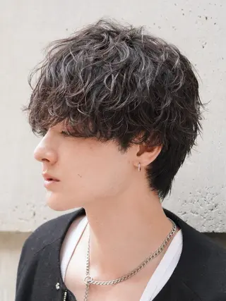 パーマ メンズ メンズカットパーマ/ ショート/ウルフとしのヘアスタイル