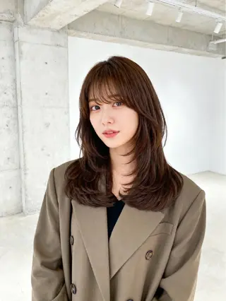 セミロング カラー 韓国レイヤーカット 🫧大阪梅田レイヤーのヘアスタイル