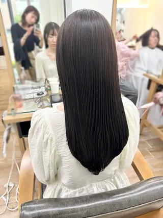 ロング カラー パーマ ヘアアレンジ メンズ キッズ レイヤーカット/ 巻ける縮毛矯正のヘアスタイル