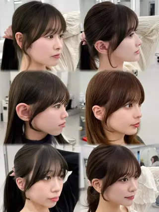 セミロング 割れない顔まわり× 小顔補正レイヤー難波のヘアスタイル