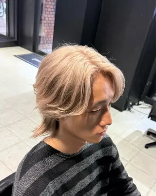 ミディアム カラー メンズ 【フェザーパーマ】 【縮毛矯正】鶴田文のヘアスタイル