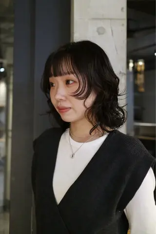 ミディアム パーマ ショート/コテ巻き風 kanohaのヘアスタイル