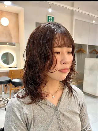 セミロング パーマ 横浜/ショートカット モデル/佐藤桃香のヘアスタイル