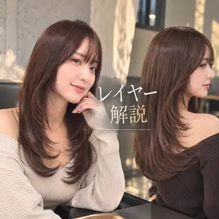 ロング カラー レイヤー縮毛矯正 透明感カラー虎白💖のヘアスタイル