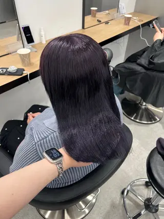 セミロング カラー 暗髪🩶ラベンダー/ ブルー/ユウナ🤍のヘアスタイル