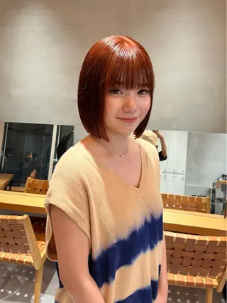 ミディアム カラー 縮毛矯正ボブ&顔まわ レイヤー♡TOMOEのヘアスタイル