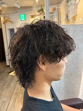 ミディアム パーマ メンズ 鈴木 英治のヘアスタイル