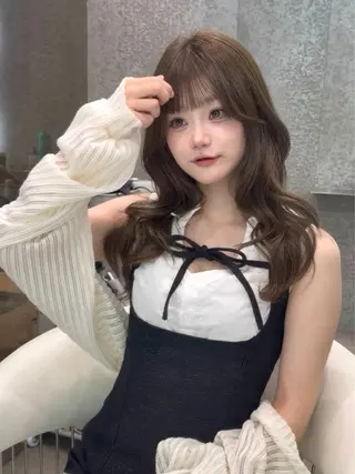 セミロング カラー ヘアアレンジ ブリーチなしW🎀 髪質改善／はのんのヘアスタイル