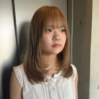 セミロング カラー 柔め透明感血色カラー 暖色/レイヤー/ゆいのヘアスタイル