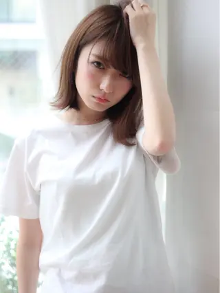 ミディアム カラー パーマ ヘアアレンジ 髪質改善/韓国風 レイヤー/田村祐樹のヘアスタイル