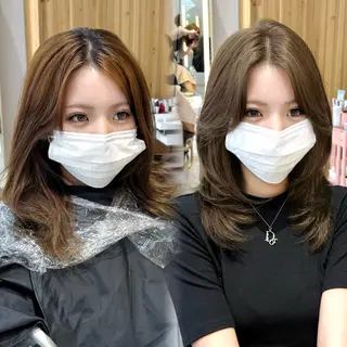 ミディアム カラー かなこ/ミディアム レイヤー／ワンカールのヘアスタイル