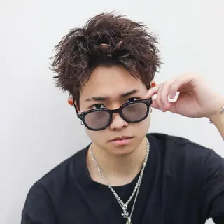 ショート カラー パーマ メンズ 🔥メンズ極🔥韓国 シャドウ/波巻き柿崎のヘアスタイル