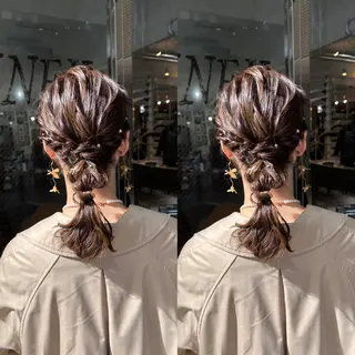 ミディアム ヘアアレンジ 💎ハイトーン/艶 カラー モエカ💎のヘアスタイル