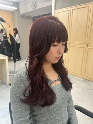 ロング 曲がる縮毛矯正 バレイヤージュ森田のヘアスタイル