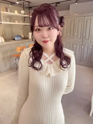ロング ヘアアレンジ 無料カットモデル💞 ピンク💞みどりのヘアスタイル