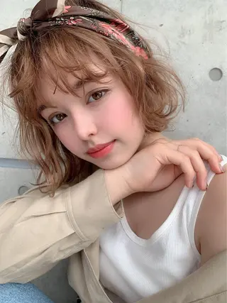 ショート カラー パーマ ヘアアレンジ 🎀愛されモテヘア♡ 梅澤夏基🎀のヘアスタイル
