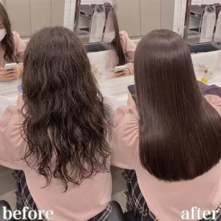 セミロング ブリーチ縮毛矯正飛我 透けオリーブ淡色🫧のヘアスタイル