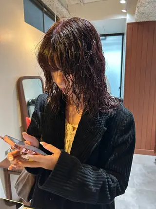 セミロング カラー パーマ ヘアアレンジ ナチュラルレイヤー/ ボブパーマ/カネコのヘアスタイル