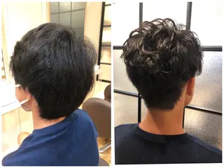 ショート パーマ メンズ 小顔カット前髪 顔周りカット林亮佑のヘアスタイル