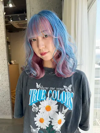 ミディアム カラー ヘアアレンジ lani ブリーチ /ダブルカラーのヘアスタイル