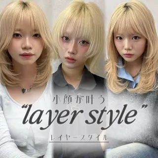 ミディアム レイヤー／ハイトーン 🍎森貝洋亮🍎のヘアスタイル