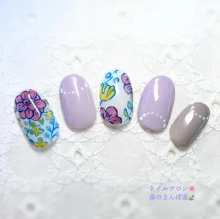 ネイル ショートネイル 森のさんぽ道のネイルデザイン