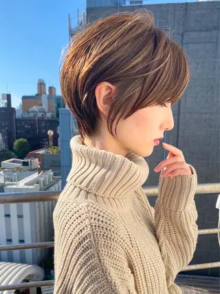 ショート カラー レイヤー/顔まわり/ 髪質改善パーマ/川合のヘアスタイル