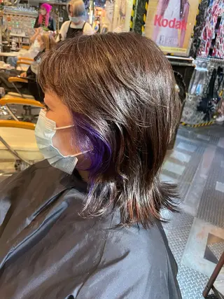 ミディアム カラー ヘアアレンジ ♮やっしー♮ 🌈派手髪🌈のヘアスタイル