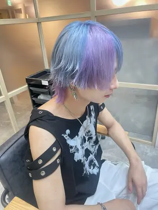 ミディアム カラー メンズ ☁️ケアブリーチ￤ ウルフ￤Shioriのヘアスタイル